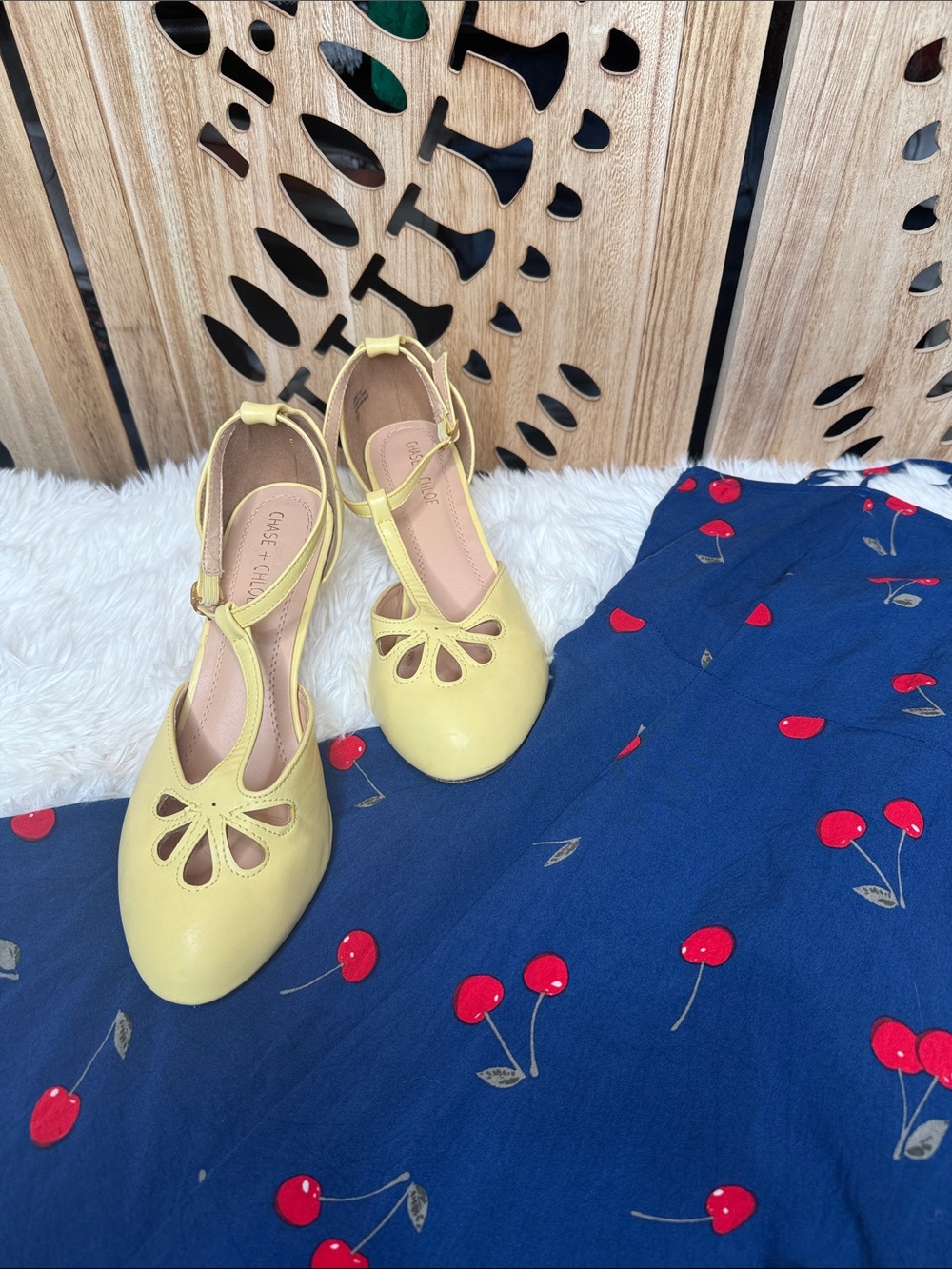 Chase + Chloe Yellow T-Strap Cutout Heels